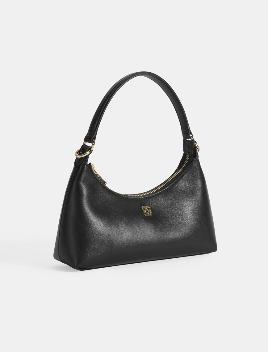 Kadın Siyah Omuz Askılı Mini Deri El Çantası