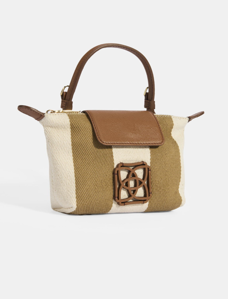 Kadın Monogram Logolu Vizon Çizgili Kumaş El Çantası Kadın Monogram Logolu Vizon Çizgili Kumaş El Çantası