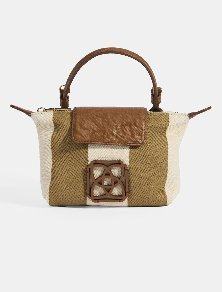 Kadın Monogram Logolu Vizon Çizgili Kumaş El Çantası Kadın Monogram Logolu Vizon Çizgili Kumaş El Çantası