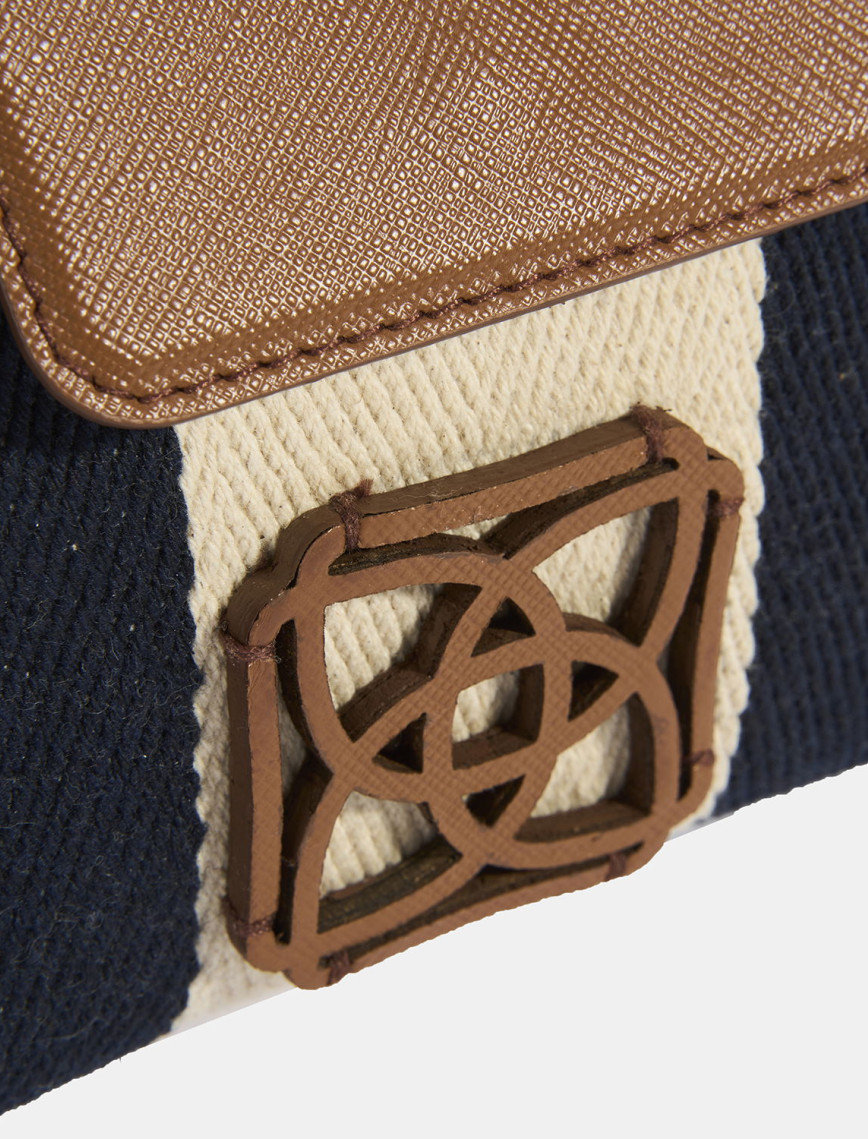 Kadın Monogram Logolu Lacivert Çizgili Kumaş El Çantası Kadın Monogram Logolu Lacivert Çizgili Kumaş El Çantası