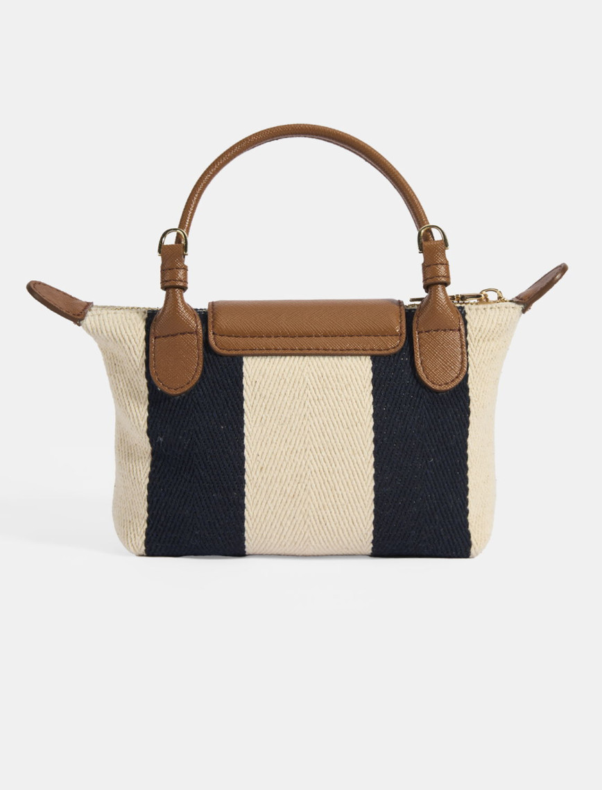 Kadın Monogram Logolu Lacivert Çizgili Kumaş El Çantası Kadın Monogram Logolu Lacivert Çizgili Kumaş El Çantası