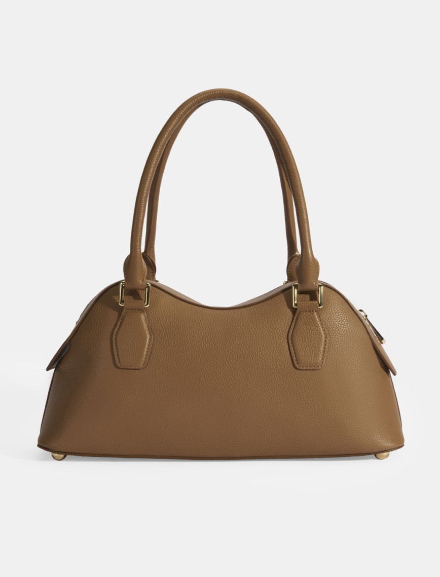 Kadın Taba Deri Çanta Aksesuarlı Büyük Omuz Çantası