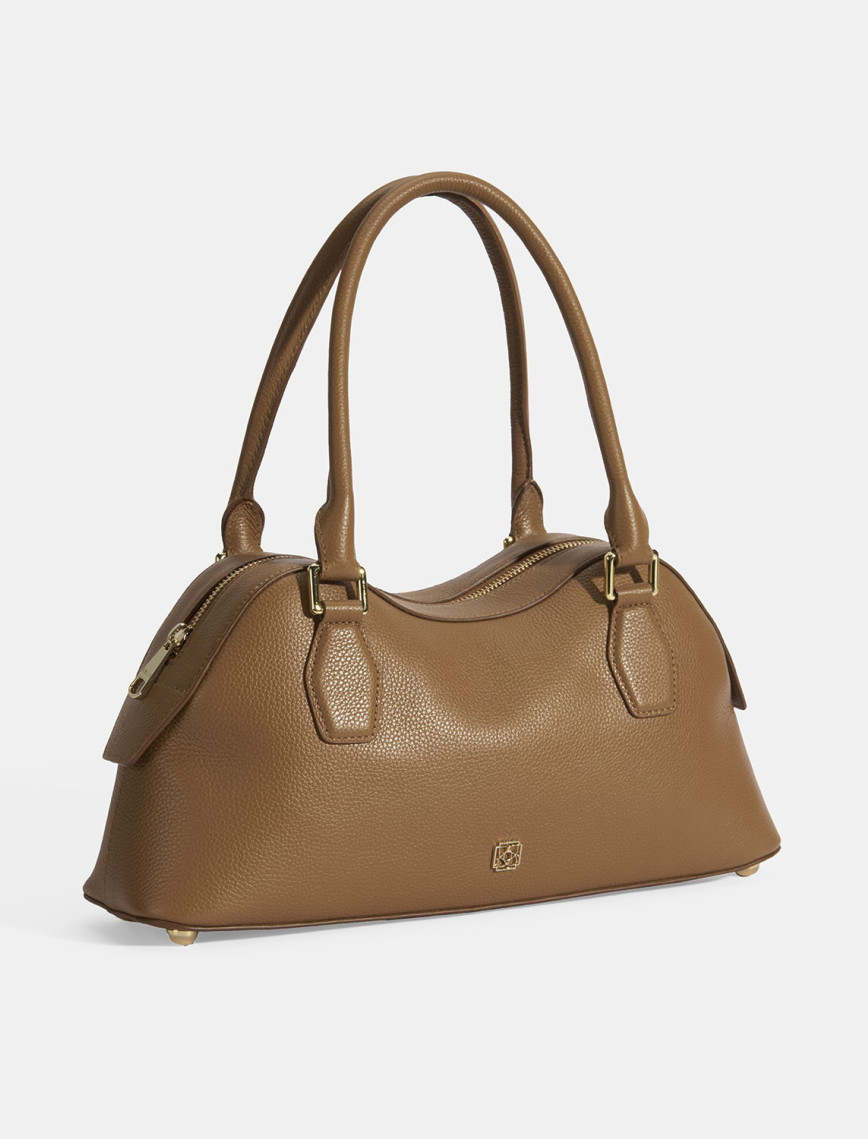 Kadın Taba Deri Çanta Aksesuarlı Büyük Omuz Çantası