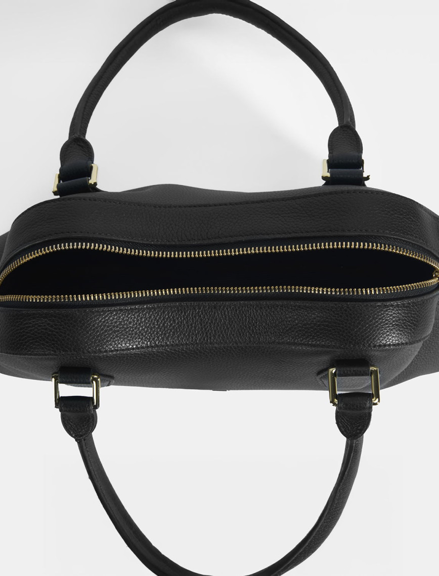 Kadın Siyah Deri Çanta Aksesuarlı Büyük Omuz Çantası