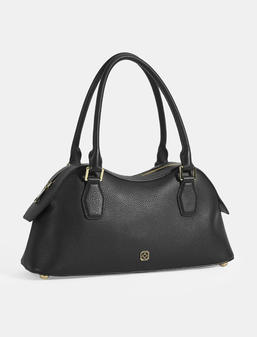 Kadın Siyah Deri Çanta Aksesuarlı Büyük Omuz Çantası