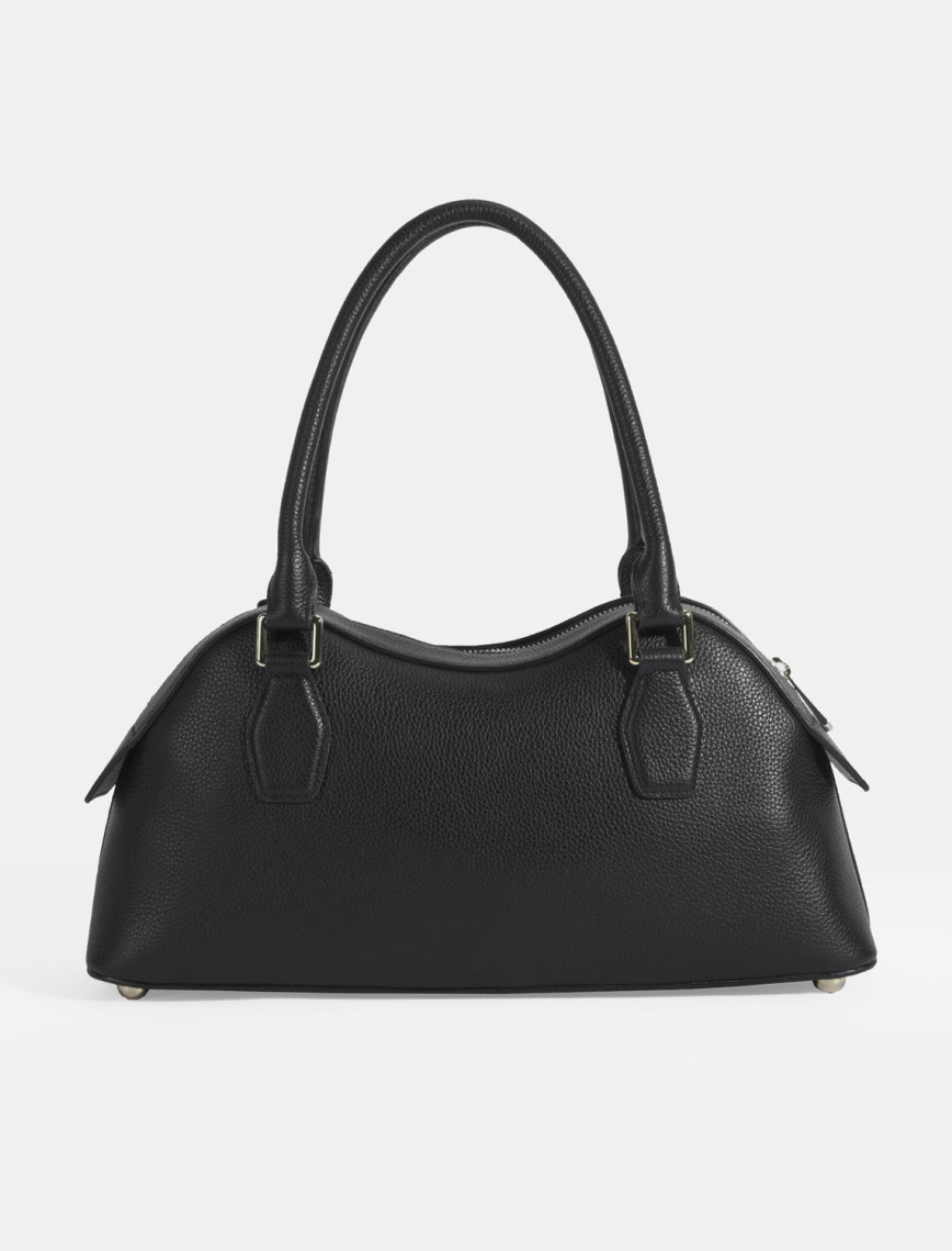 Kadın Siyah Deri Çanta Aksesuarlı Büyük Omuz Çantası