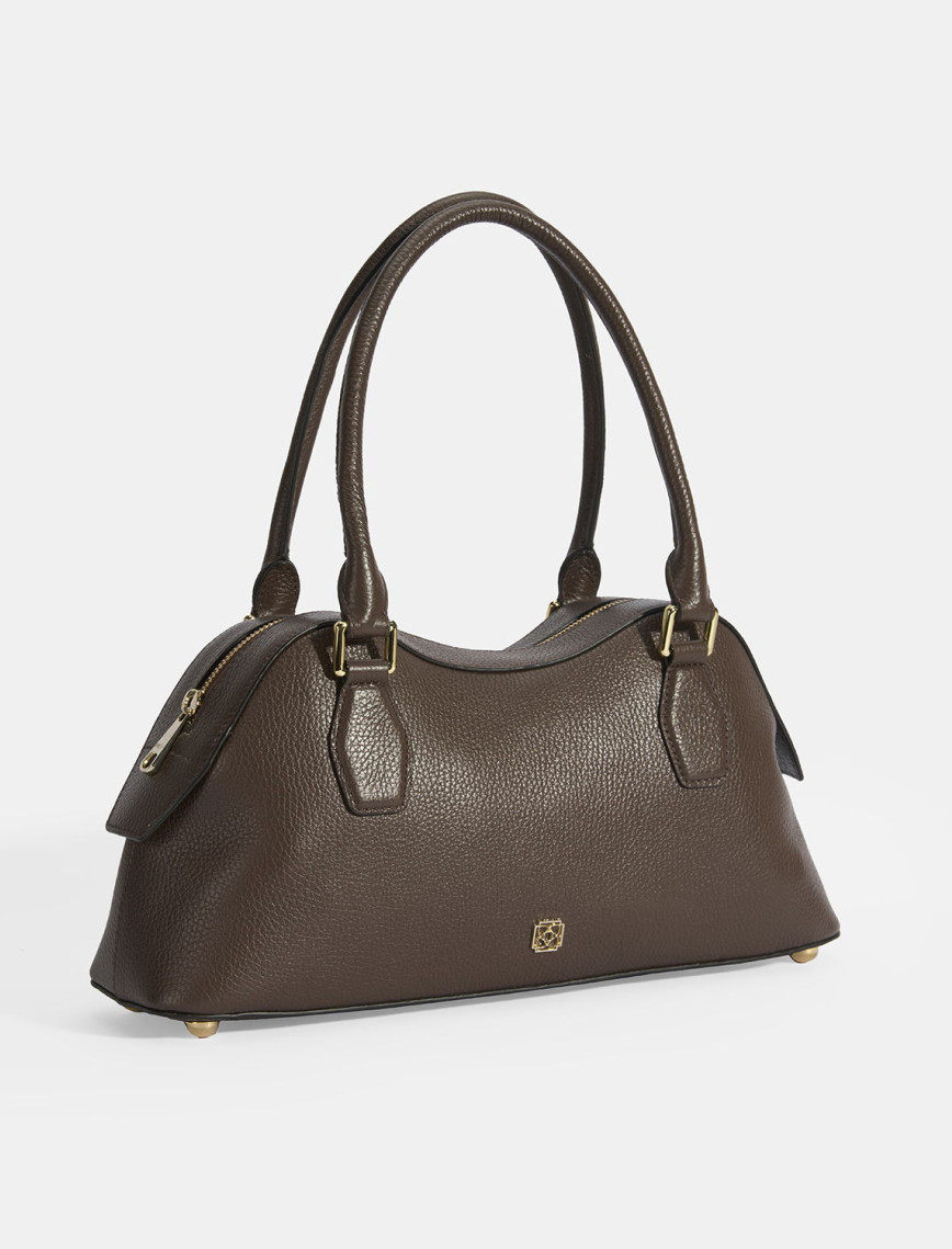 Kadın Kahve Deri Çanta Aksesuarlı Büyük Omuz Çantası