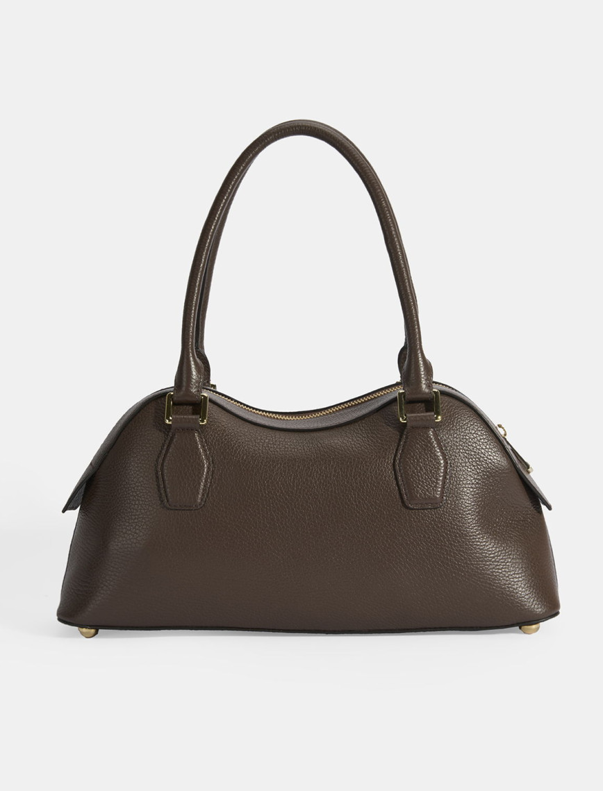 Kadın Kahve Deri Çanta Aksesuarlı Büyük Omuz Çantası