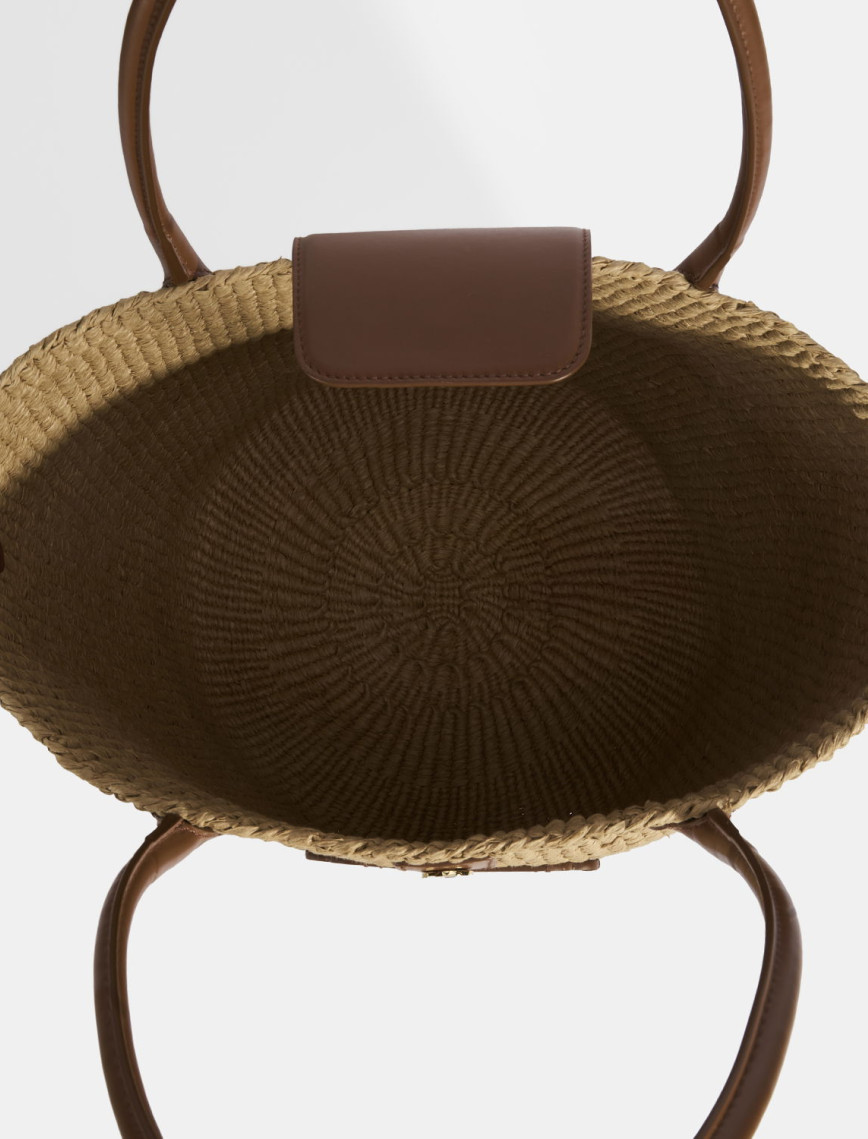 Kadın Taba Monogram Logolu Hasır Omuz Çantası Kadın Taba Monogram Logolu Hasır Omuz Çantası