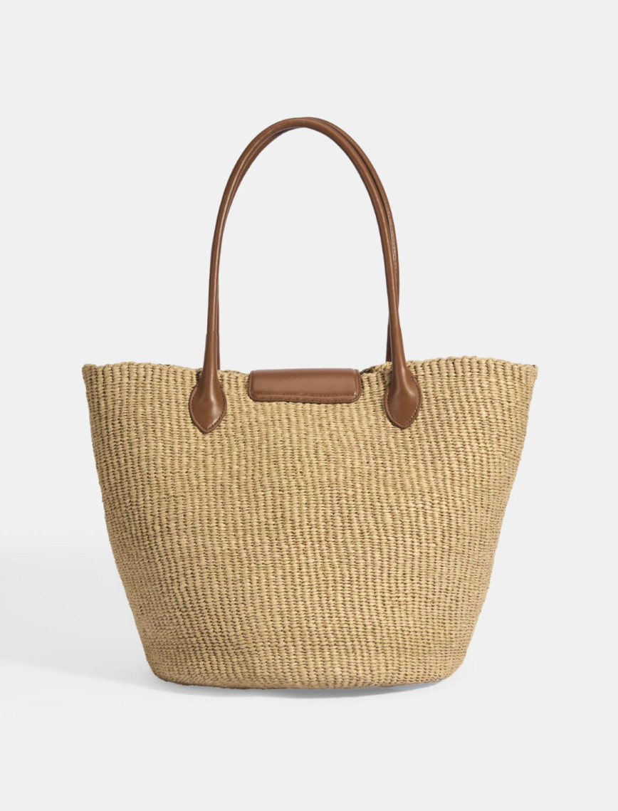 Kadın Taba Monogram Logolu Hasır Omuz Çantası Kadın Taba Monogram Logolu Hasır Omuz Çantası