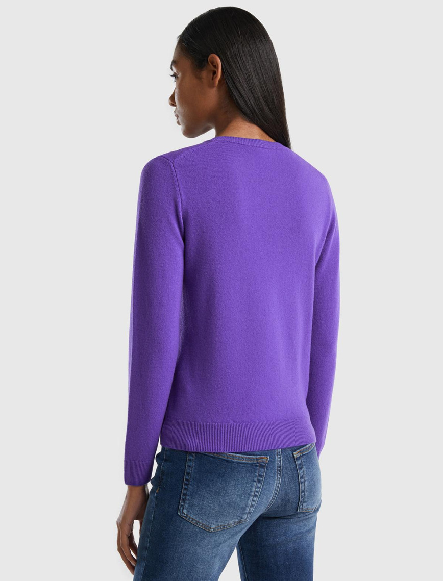 Kadın Mor Bisiklet Yaka Merino Kazak Kadın Mor Bisiklet Yaka Merino Kazak