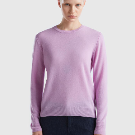 Kadın Lila Bisiklet Yaka Merino Kazak