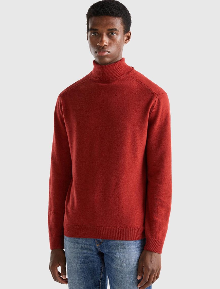 Erkek Bordo Boğazlı Merino Kazak Erkek Bordo Boğazlı Merino Kazak