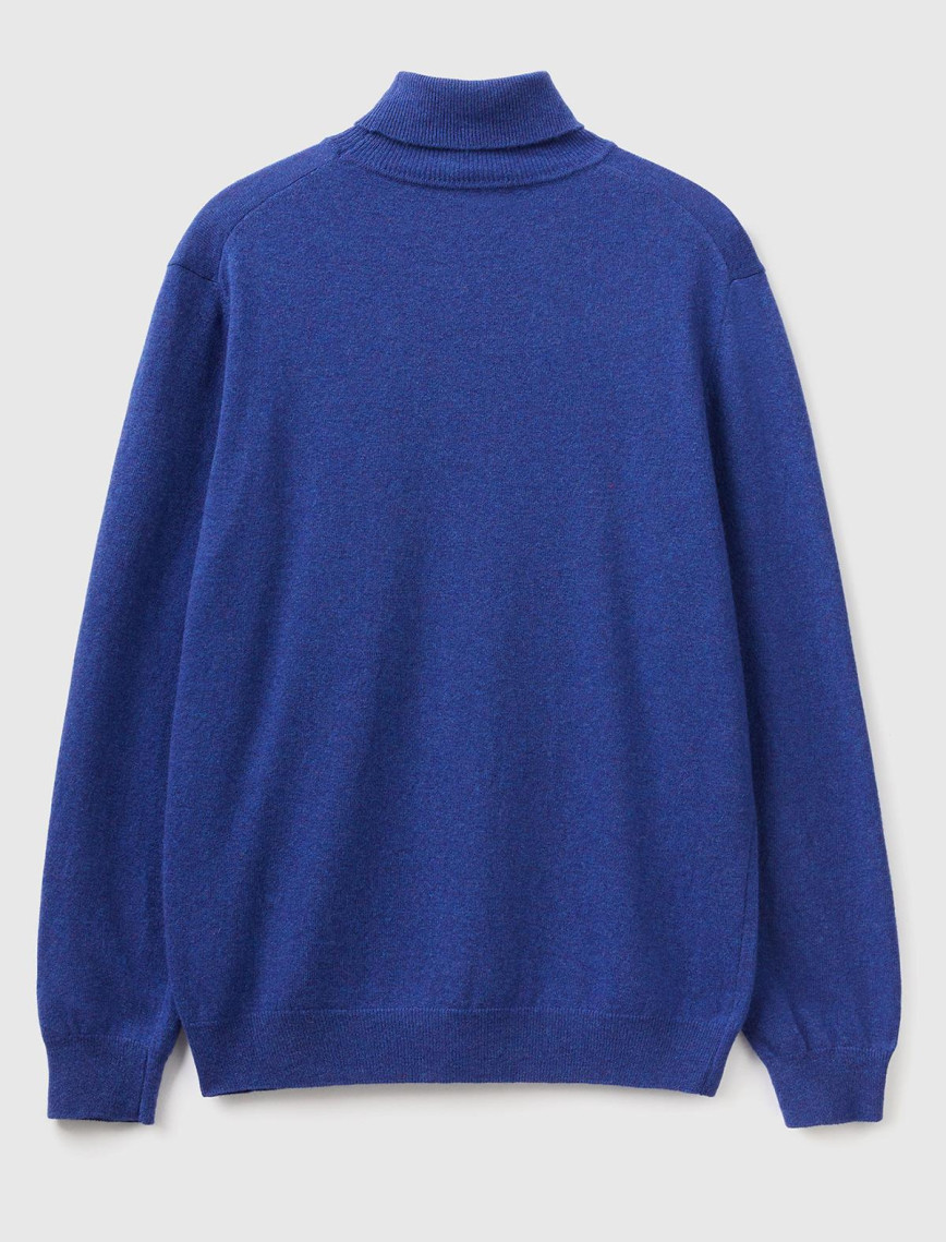 Erkek Mavi Melanj Boğazlı Merino Kazak