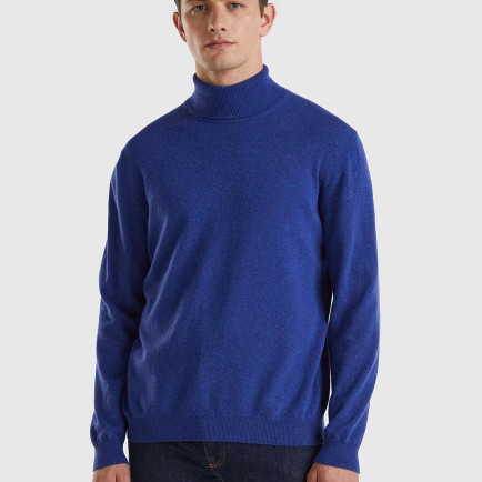 Erkek Mavi Melanj Boğazlı Merino Kazak Erkek Mavi Melanj Boğazlı Merino Kazak