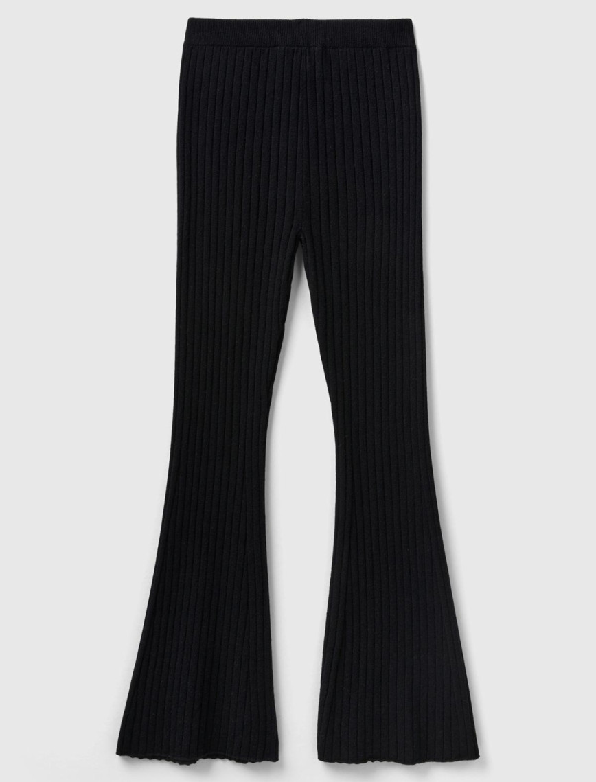 Kadın Siyah Yün Karışımlı Regular Fit Triko Pantolon