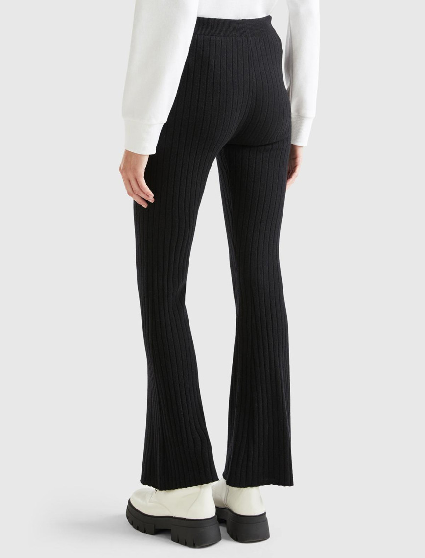 Kadın Siyah Yün Karışımlı Regular Fit Triko Pantolon