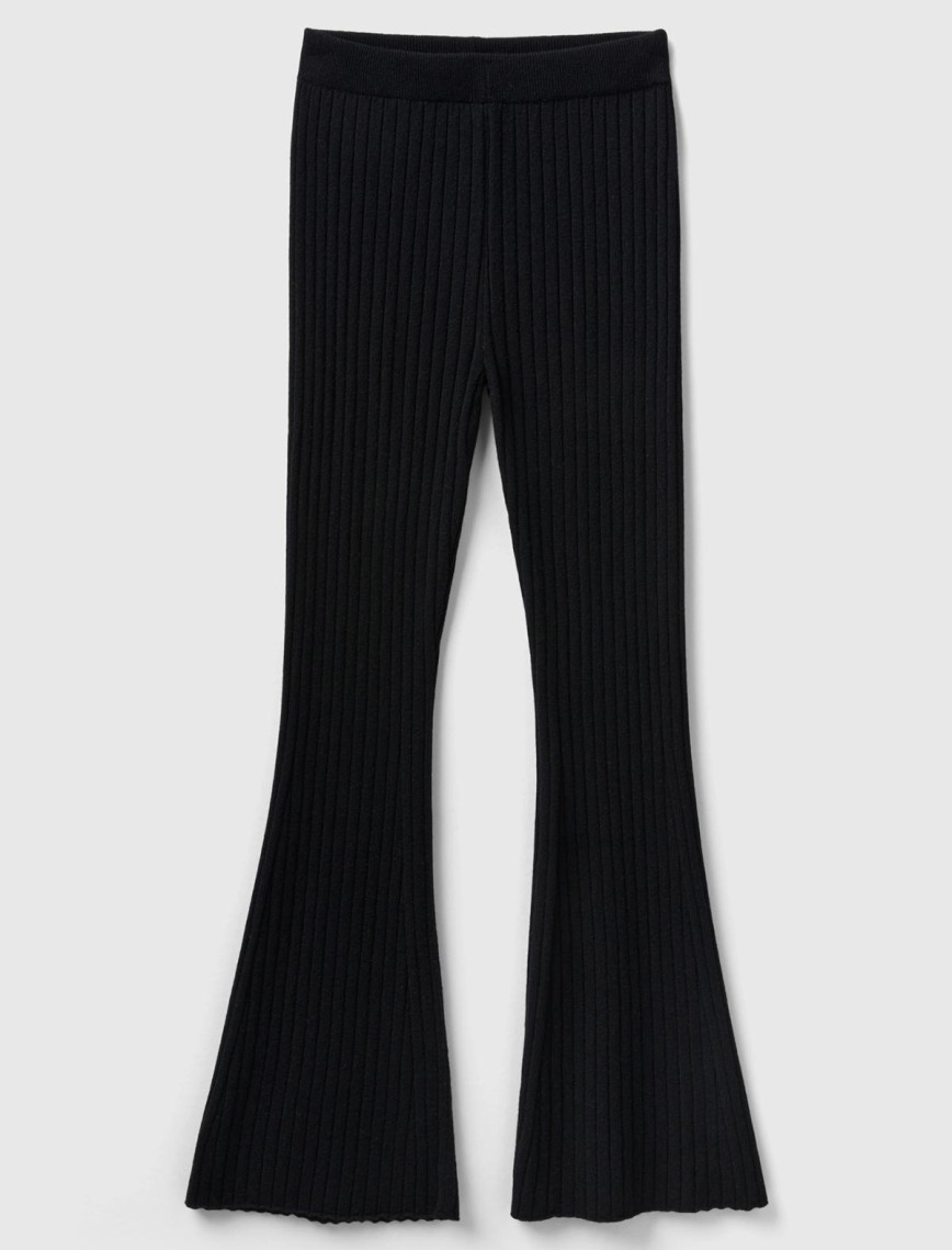 Kadın Siyah Yün Karışımlı Regular Fit Triko Pantolon