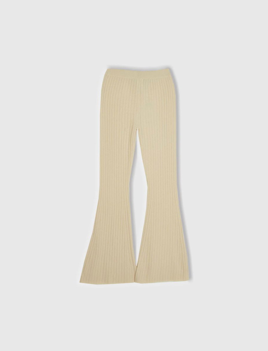 Kadın Bej Yün Karışımlı Regular Fit Triko Pantolon