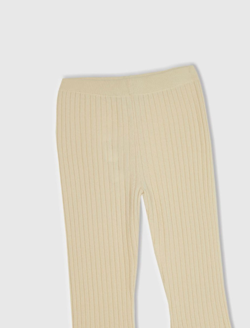 Kadın Bej Yün Karışımlı Regular Fit Triko Pantolon