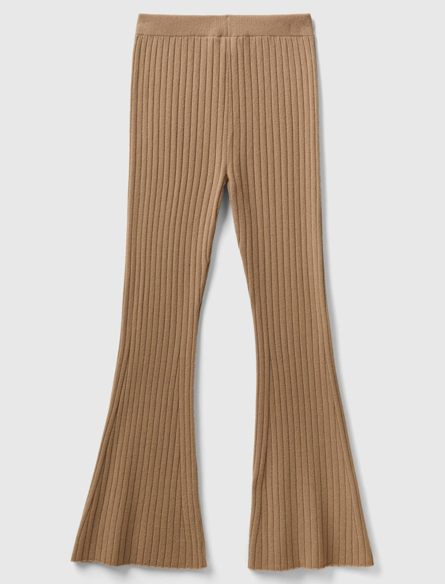 Kadın Taba Yün Karışımlı Regular Fit Triko Pantolon