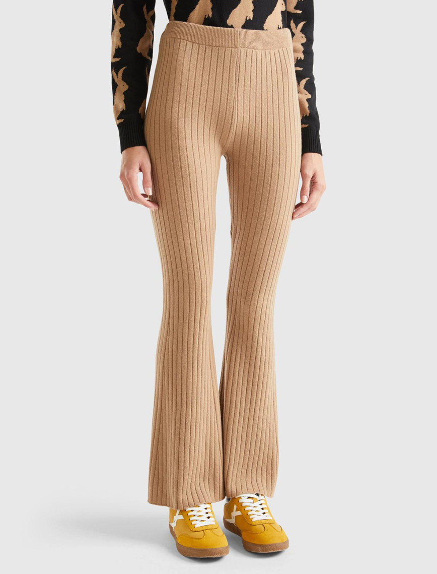 Kadın Siyah Yün Karışımlı Regular Fit Triko Pantolon