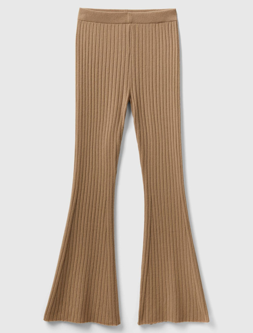 Kadın Taba Yün Karışımlı Regular Fit Triko Pantolon