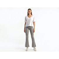 Kadın Gri Melanj Yün Karışımlı Regular Fit Triko Pantolon