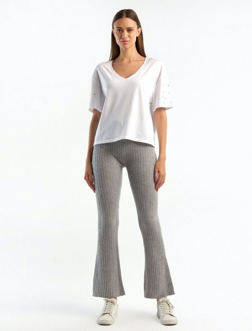 Kadın Bej Yün Karışımlı Regular Fit Triko Pantolon