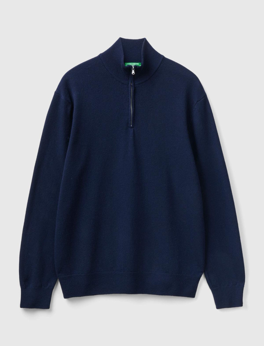 Erkek Lacivert %100 Merino Yarım Fermuarlı Yakalı Kazak Erkek Lacivert %100 Merino Yarım Fermuarlı Yakalı Kazak