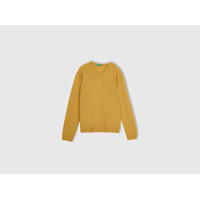 Erkek Safran Sarısı V Yaka Merino Kazak