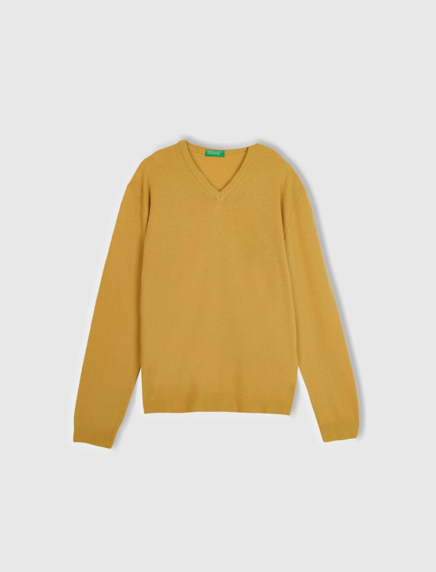 Erkek Mor V Yaka Merino Kazak