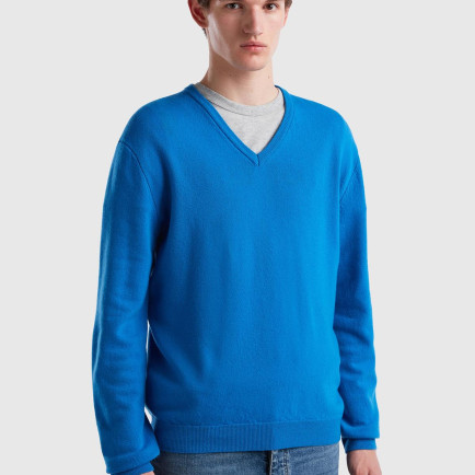 Erkek Mavi V Yaka Merino Kazak Erkek Mavi V Yaka Merino Kazak