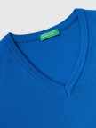 Erkek Mavi V Yaka Merino Kazak