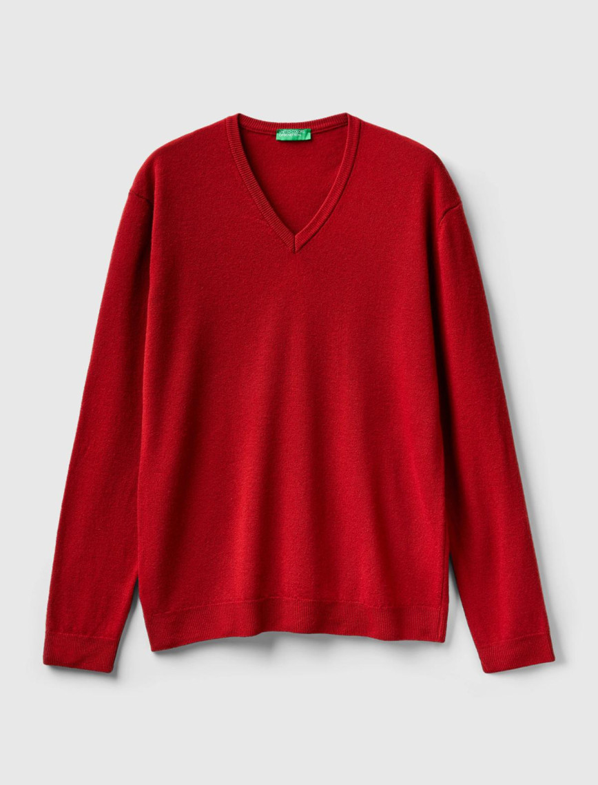 Erkek Bordo V Yaka Merino Kazak