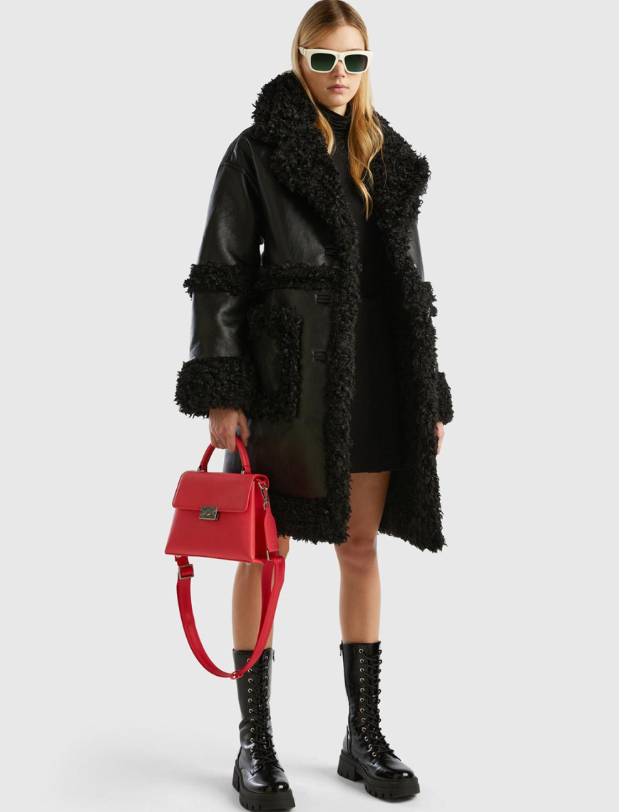 Kadın Siyah Suni Deri Palto Kadın Siyah Suni Deri Palto