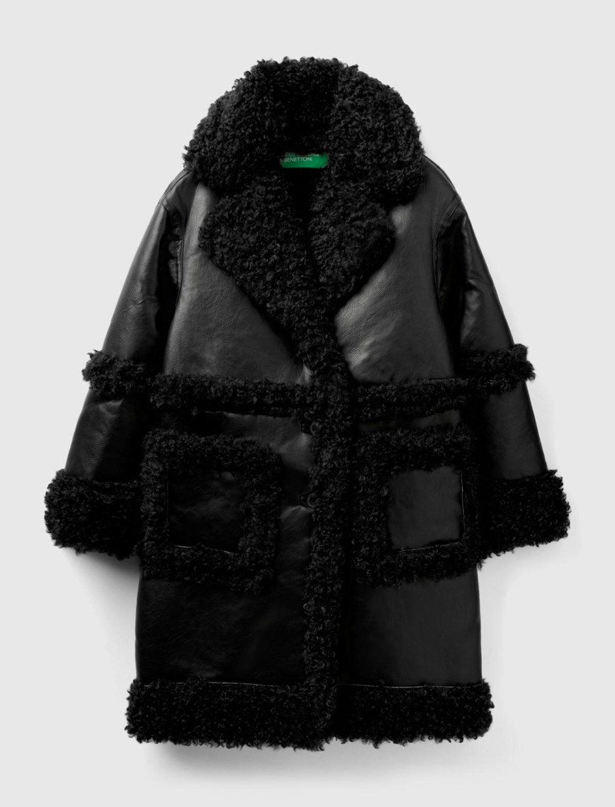Kadın Siyah Suni Deri Palto Kadın Siyah Suni Deri Palto