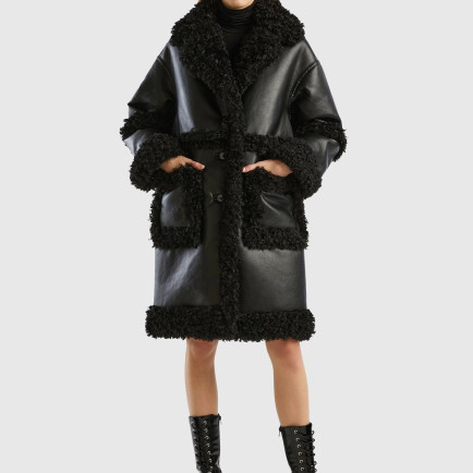 Kadın Siyah Suni Deri Palto Kadın Siyah Suni Deri Palto