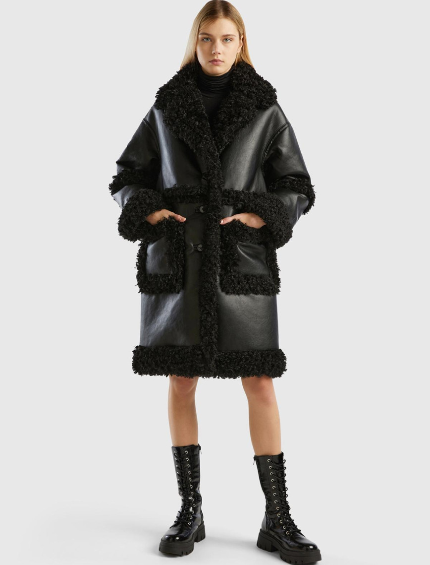 Kadın Açık Gri Suni Deri Palto Kadın Açık Gri Suni Deri Palto