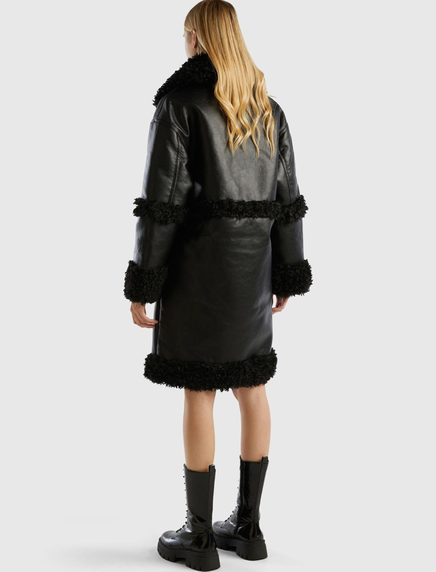 Kadın Siyah Suni Deri Palto Kadın Siyah Suni Deri Palto