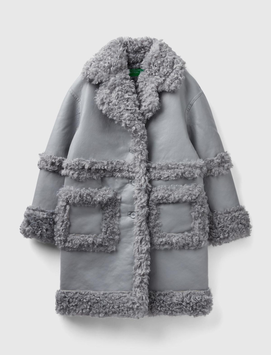 Kadın Açık Gri Suni Deri Palto Kadın Açık Gri Suni Deri Palto