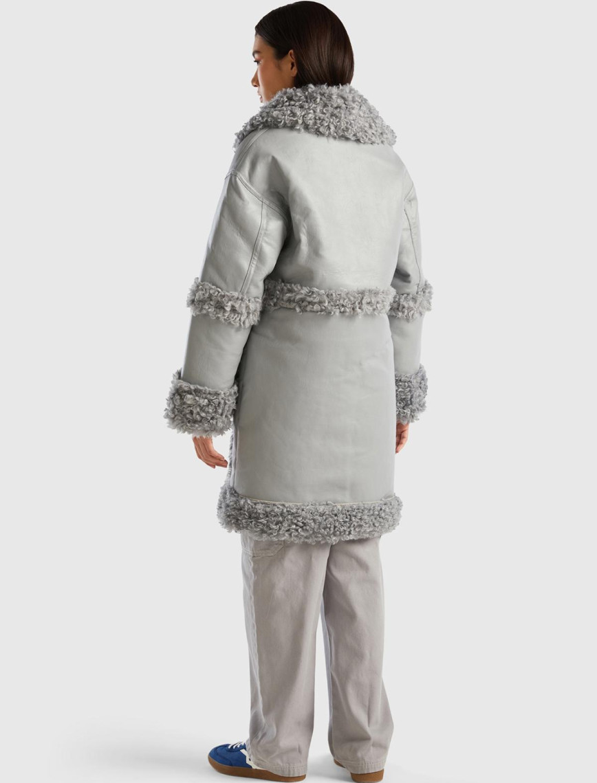 Kadın Açık Gri Suni Deri Palto Kadın Açık Gri Suni Deri Palto