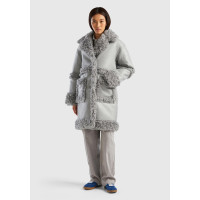 Kadın Açık Gri Suni Deri Palto Kadın Açık Gri Suni Deri Palto