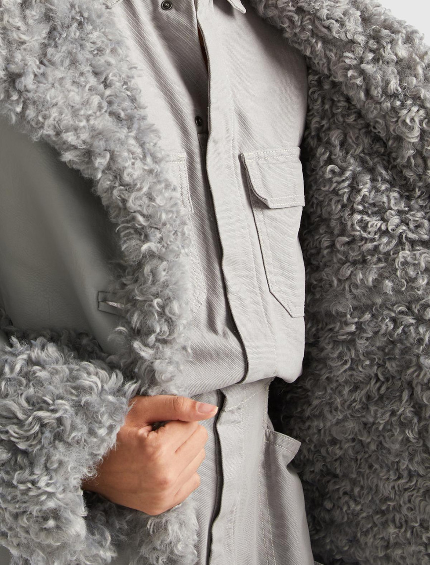 Kadın Açık Gri Suni Deri Palto Kadın Açık Gri Suni Deri Palto