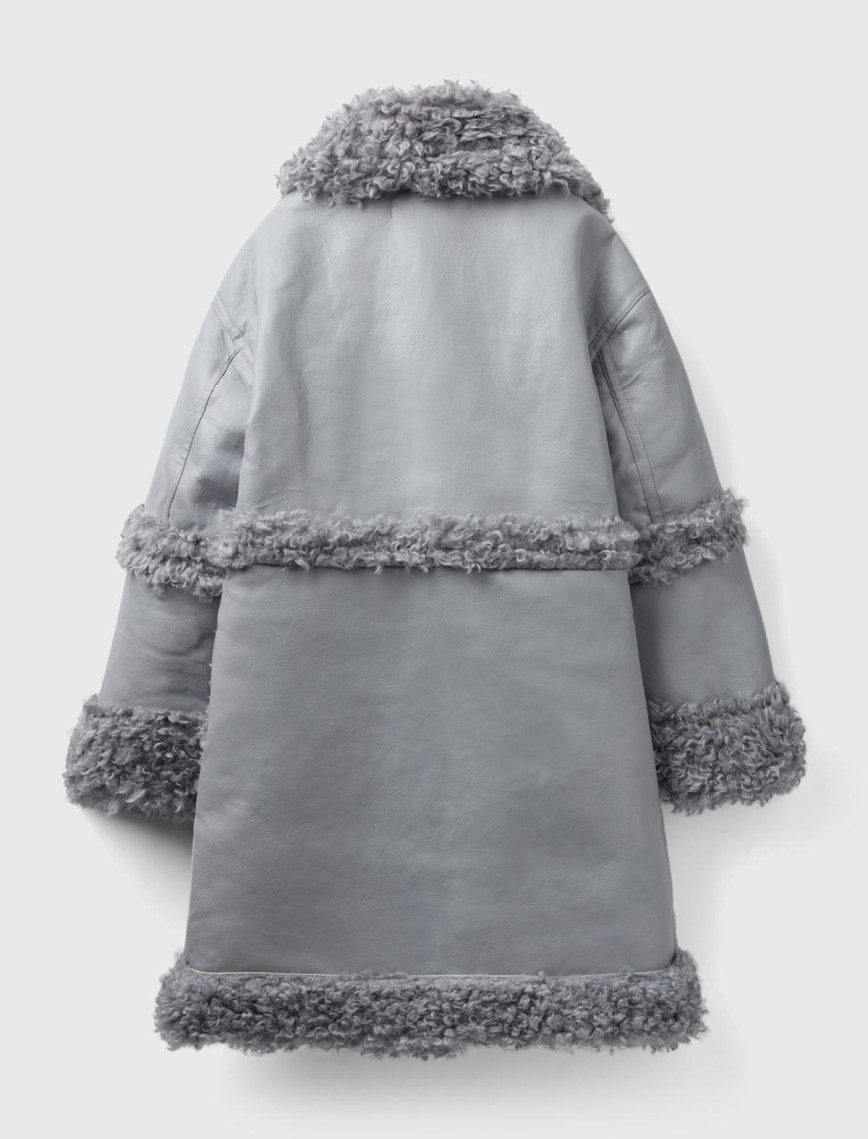 Kadın Açık Gri Suni Deri Palto Kadın Açık Gri Suni Deri Palto