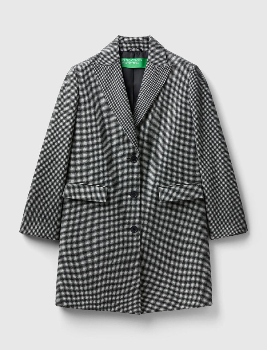 Kadın Siyah- Beyaz Ekoseli Palto Kadın Siyah- Beyaz Ekoseli Palto