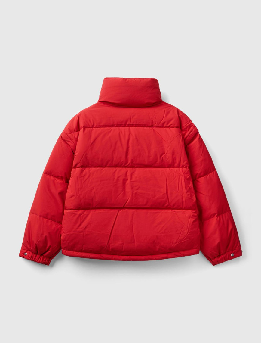 Kadın Kırmızı Kaz Tüyü Dolgulu Pufa Mont