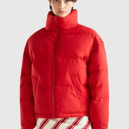 Kadın Kırmızı Kaz Tüyü Dolgulu Pufa Mont Kadın Kırmızı Kaz Tüyü Dolgulu Pufa Mont