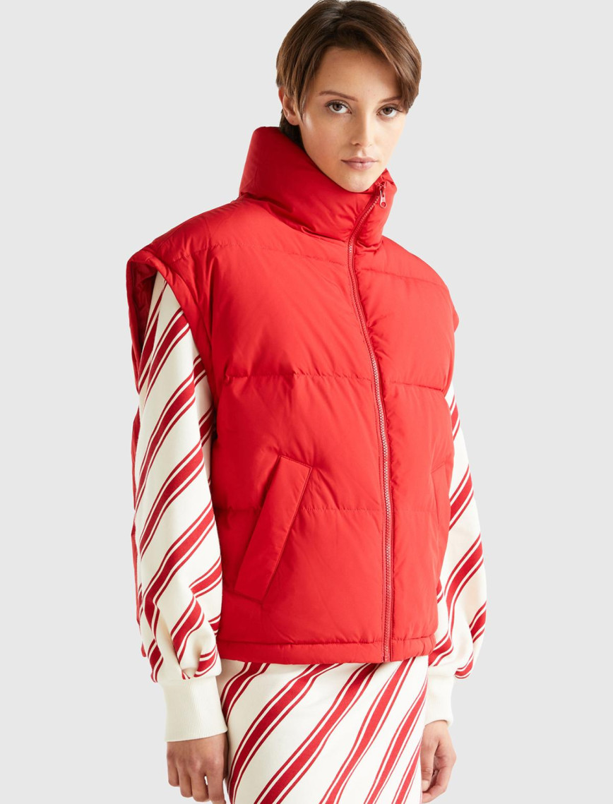 Kadın Kırmızı Kaz Tüyü Dolgulu Pufa Mont