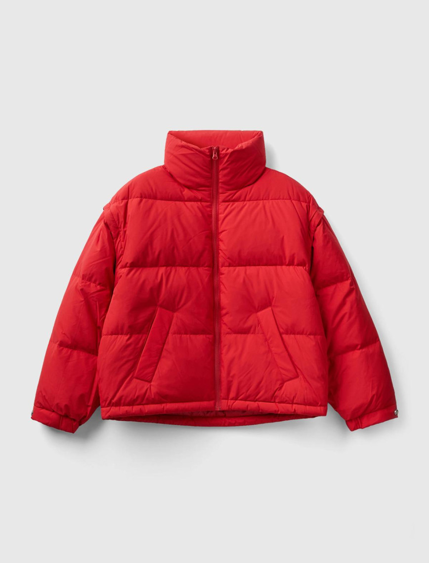 Kadın Kırmızı Kaz Tüyü Dolgulu Pufa Mont